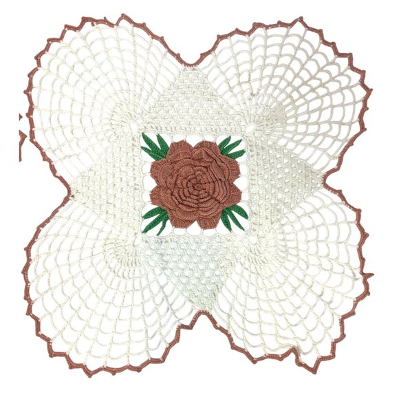 Set Of Two Vintage Rose Doilies Crochet Edged 18" Square Elegant Table Decor - Picture 3 of 7